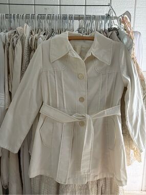 Vintage 70s Women's off white  Belted Short Trench Coat S/M